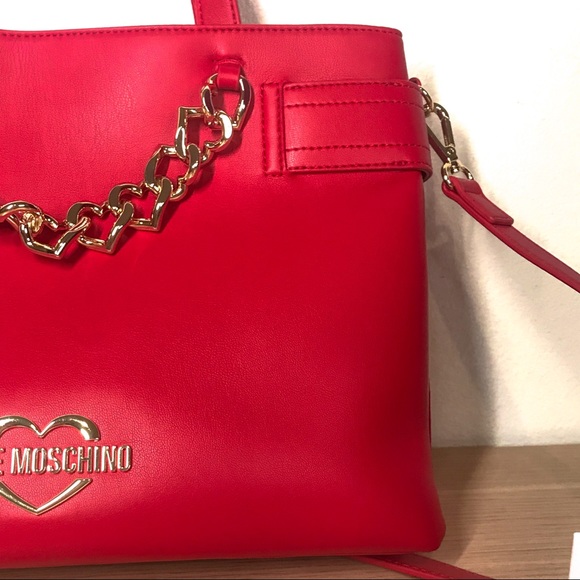 LOVE MOSCHINO NWT Red Handbag with Heart Chain - Picture 3 of 15
